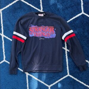 Stranger Things Netflix Navy Crewneck Sweater with Red and White Accents
